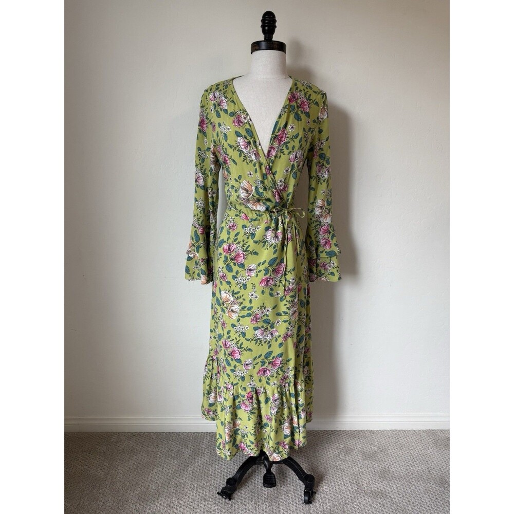 Womens Boho Floral True Wrap Bell Sleeve Maxi Dress Spring Wedding Guest Travel - Picture 2 of 16